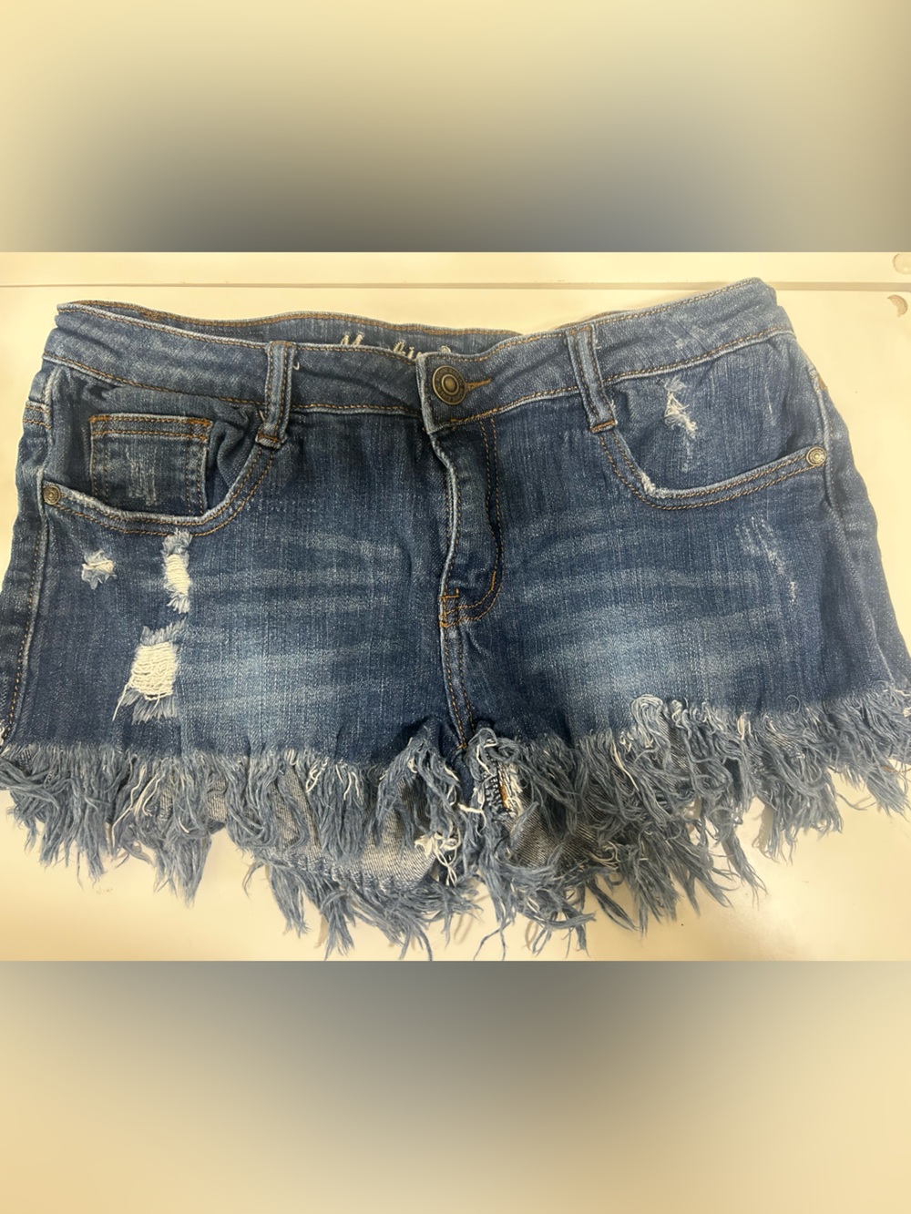 Machine Jeans Womens L 30 Distressed Denim Shorts Frayed Raw Hem Cutoff